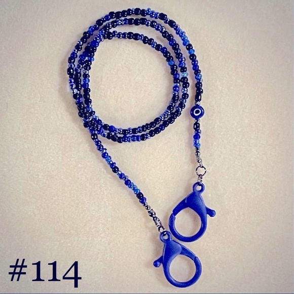 ~*Beaded Face Mask Holder Necklace / Mask Chain*~ ::EVIL EYE COLLECTION:: - Picture 1 of 6